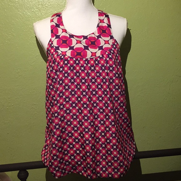 Tops - Geometric Floral Scoop Neck Sleeveless Blouse